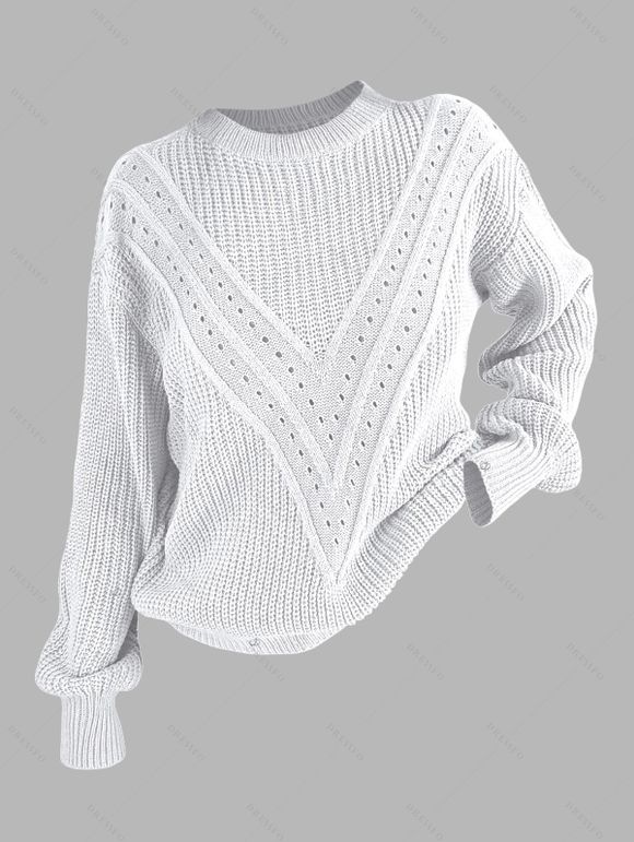 Pull de couleur unie texturé à manches lanternes ajourées - Blanc XL | US 10