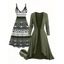 Ensemble robe à imprimé géométrique ethnique et haut long texturé ouvert sur le devant - Vert Armée XL | US 12