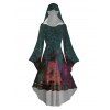 Robe à capuche d'Halloween à imprimé forêt de sorciers - Paon Bleu XXL | US 14
