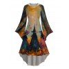 Halloween Couple Outfit Wizard Forest Print High Low Hoodie Dress and Shirt Set - Brun Légère S | US 4