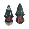 Halloween Couple Outfit Wizard Forest Print High Low Hoodie Dress and Shirt Set - Paon Bleu S | US 4