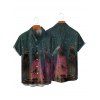 Halloween Couple Outfit Wizard Forest Print High Low Hoodie Dress and Shirt Set - Paon Bleu S | US 4