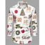 Chemise de vacances pour homme, imprimé éléments de Noël, manches longues, boutonnée - Blanc XXXXXL | US 20