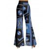 Pantalon évasé bohème à imprimé floral color-block, taille haute élastique, pantalon long - Bleu XXL | US 14