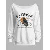Sweat-shirt d'Halloween à imprimé lettre Raven Pumpkin Bat et col incliné - Blanc XXL | US 14