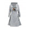 Robe à capuche d'Halloween à lacets avec imprimé de lettres, de corbeau, de citrouille et de chauve-souris - Gris Clair XXL | US 14