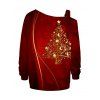 Sweat-shirt de vacances à imprimé sapin de Noël avec boucle et col incliné - Rouge foncé XXL | US 14