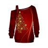 Sweat-shirt de vacances à imprimé sapin de Noël avec boucle et col incliné - Rouge foncé XXL | US 14
