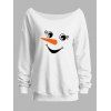 Sweat-shirt de Noël mignon à imprimé bonhomme de neige et col incliné - Blanc XXL | US 14