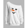 Sweat-shirt de Noël mignon à imprimé bonhomme de neige et col incliné - Blanc XXL | US 14