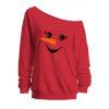 Sweat-shirt de Noël mignon à imprimé bonhomme de neige et col incliné - Rouge XXL | US 14