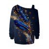 Sweat-shirt à imprimé plumes, feuilles et pois, avec boucle et col incliné - Bleu de Minuit XXL | US 14