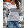 Pull tricoté colorblock, col en V, épaules tombantes, manches longues - Gris Clair XL | US 10