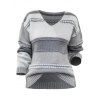 Pull tricoté colorblock, col en V, épaules tombantes, manches longues - Gris Clair XL | US 10
