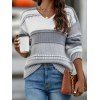 Pull tricoté colorblock, col en V, épaules tombantes, manches longues - Gris Clair XL | US 10