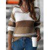 Pull tricoté colorblock, col en V, épaules tombantes, manches longues - Brun XL | US 10