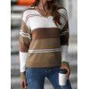 Pull tricoté colorblock, col en V, épaules tombantes, manches longues - Brun XL | US 10