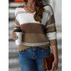 Pull tricoté colorblock, col en V, épaules tombantes, manches longues - Brun XL | US 10