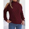 Pull de couleur unie en tricot torsadé à épaules dénudées et col montant - Rouge foncé XL | US 10