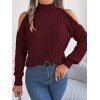 Pull de couleur unie en tricot torsadé à épaules dénudées et col montant - Rouge foncé XL | US 10