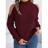 Pull de couleur unie en tricot torsadé à épaules dénudées et col montant - Rouge foncé XL | US 10
