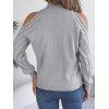 Pull de couleur unie en tricot torsadé à épaules dénudées et col montant - Gris Clair XL | US 10