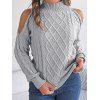 Pull de couleur unie en tricot torsadé à épaules dénudées et col montant - Gris Clair XL | US 10