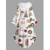 Holiday Couple Outfit Christmas Elements Print High Low Hoodie Dress and Shirt Set - Blanc S | US 4