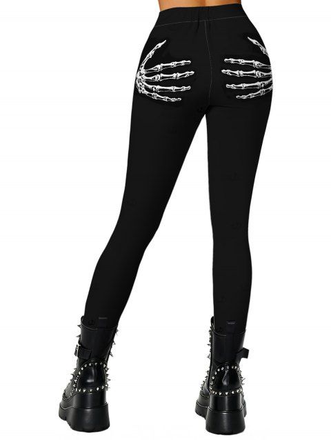 Leggings gothiques taille haute élastiques à imprimé main squelette