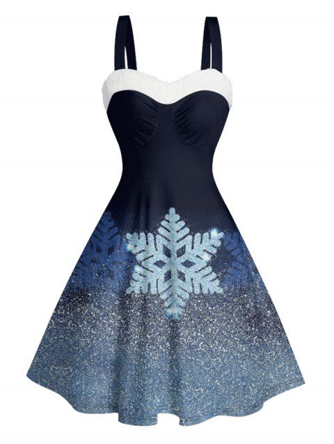Robe de Noël Mini-robe en fausse fourrure à imprimé flocon de neige brillant