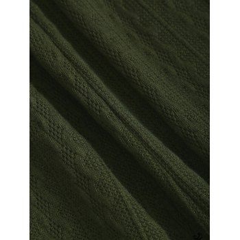 Cable Knit Plaid Panel Cinched Skew Neck Dress Lace Up Long Sleeve Dress