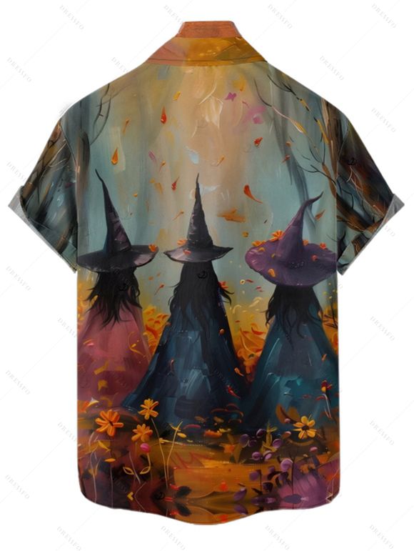 Chemise d'Halloween pour homme, chemise boutonnée à imprimé forêt de sorciers - Brun Légère 5XL