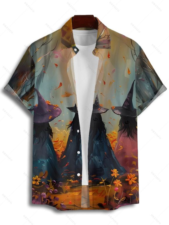 Chemise d'Halloween pour homme, chemise boutonnée à imprimé forêt de sorciers - Brun Légère 5XL