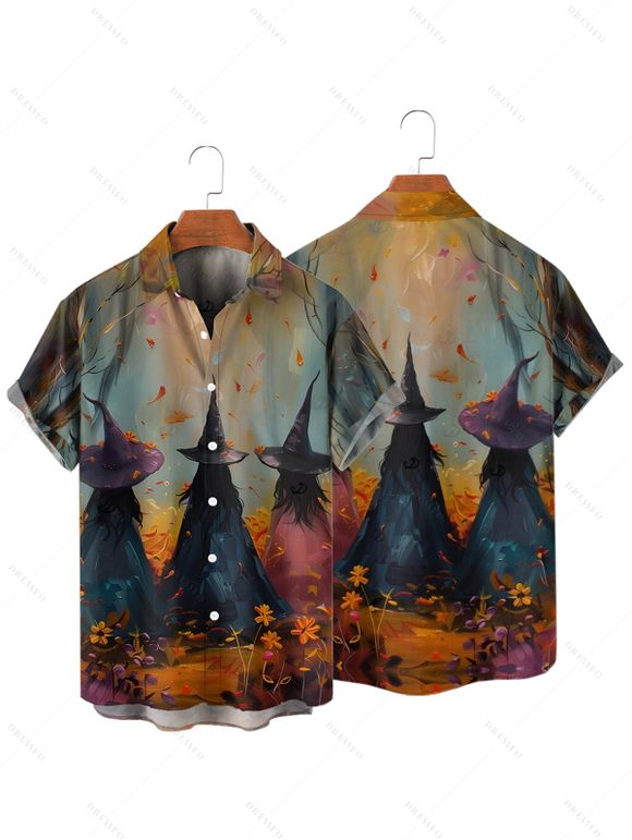 Chemise d'Halloween pour homme, chemise boutonnée à imprimé forêt de sorciers - Brun Légère 5XL