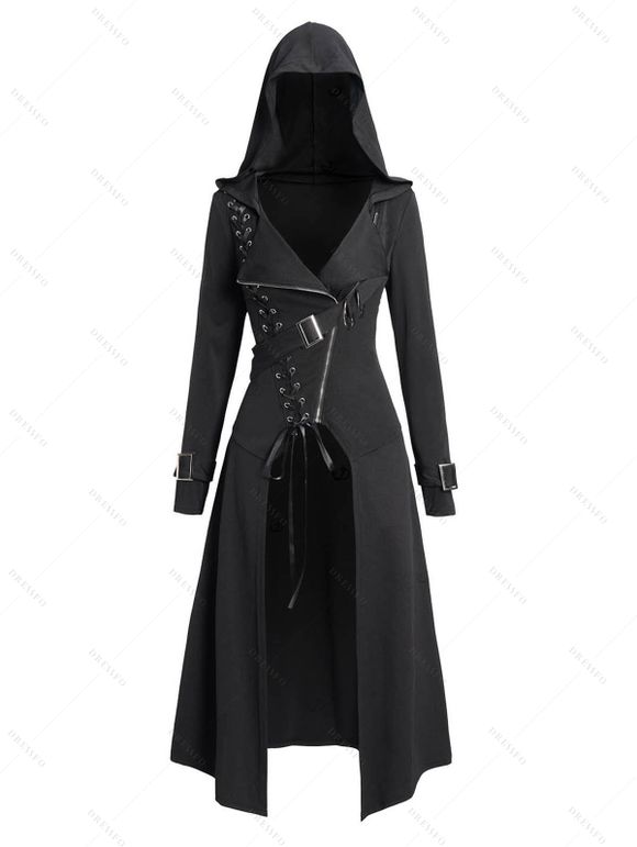 Gothic Women Outfit Lace Up Zip Hooded Coat and Grommet Leggings Set - Noir S | US 4