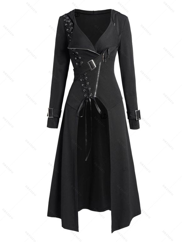 Gothic Women Outfit Lace Up Zip Hooded Coat and Grommet Leggings Set - Noir S | US 4