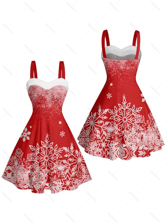 Robe de Noël Mini-robe en fausse fourrure à imprimé flocon de neige - Rouge XXXL | US 16