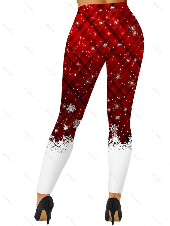 Christmas Outfit Plaid Snowflake Print Buckle Sweatshirt and Leggings Set - Rouge foncé S | US 4