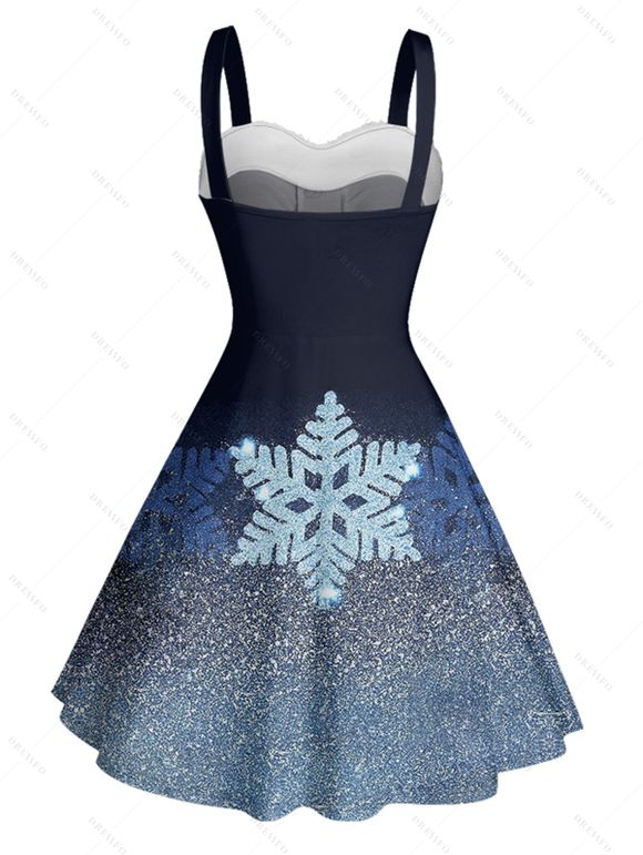 Robe de Noël Mini-robe en fausse fourrure à imprimé flocon de neige brillant - Bleu profond XXXL | US 16