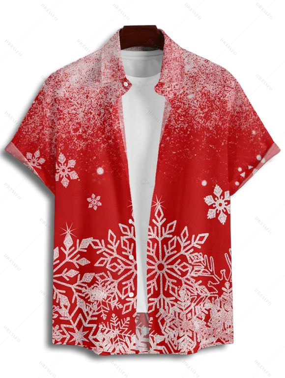 Chemise de Noël pour homme, chemise boutonnée à imprimé flocon de neige - Rouge 5XL