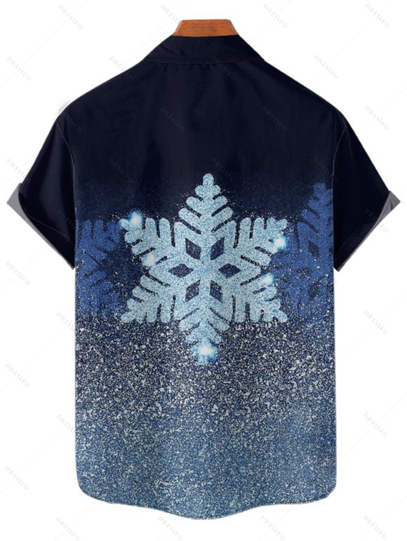 Chemise de Noël pour homme, boutonnée, imprimé flocon de neige brillant - Bleu profond XL