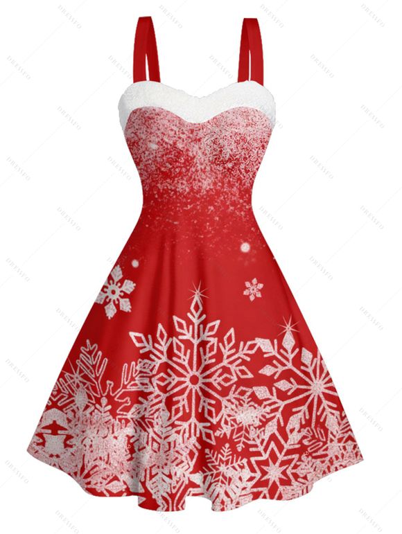 Christmas Couple Outfit Snowflake Print Faux Fur Mini Dress and Shirt Set - Rouge S | US 4