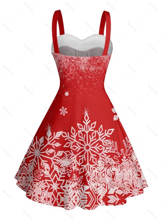 Christmas Couple Outfit Snowflake Print Faux Fur Mini Dress and Shirt Set - Rouge S | US 4