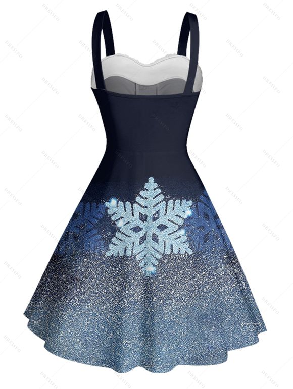 Christmas Couple Outfit Shinny Snowflake Print Faux Fur Dress and Shirt Set - Bleu profond S | US 4