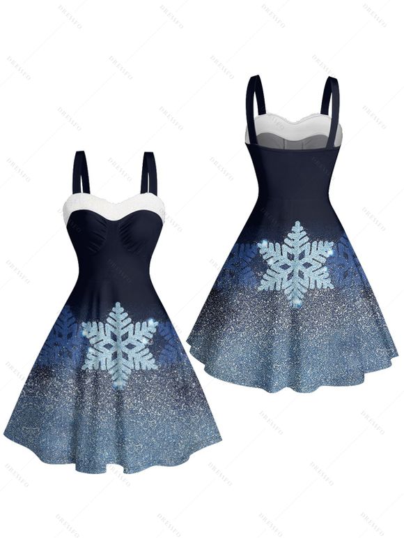 Christmas Couple Outfit Shinny Snowflake Print Faux Fur Dress and Shirt Set - Bleu profond S | US 4