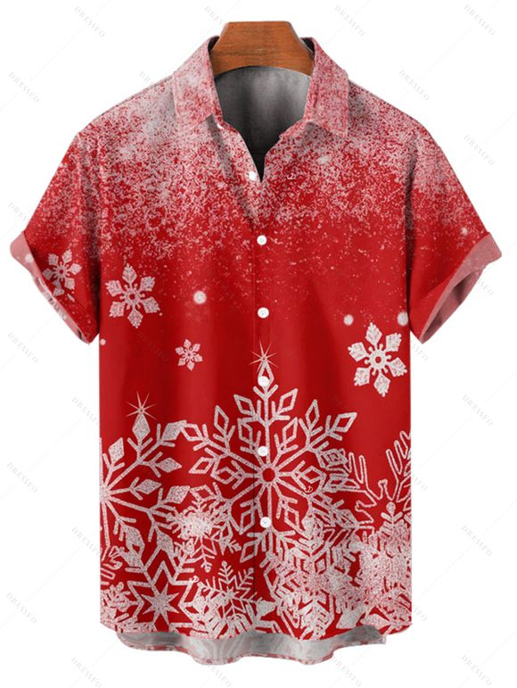 Christmas Couple Outfit Snowflake Print Faux Fur Mini Dress and Shirt Set - Rouge S | US 4