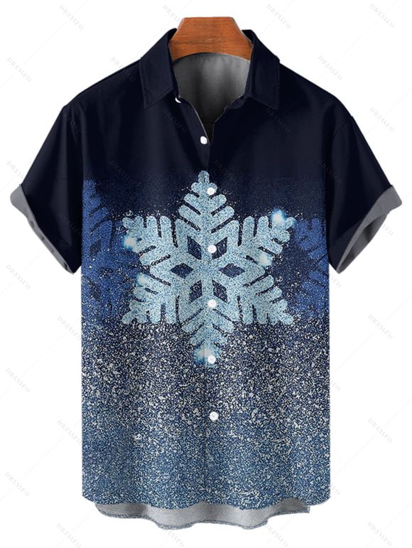 Christmas Couple Outfit Shinny Snowflake Print Faux Fur Dress and Shirt Set - Bleu profond S | US 4