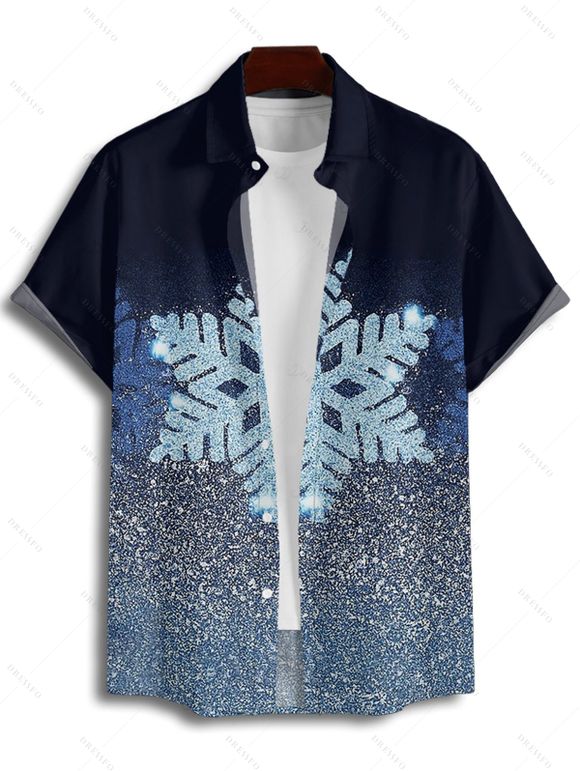 Christmas Couple Outfit Shinny Snowflake Print Faux Fur Dress and Shirt Set - Bleu profond S | US 4