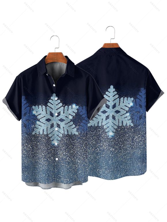 Christmas Couple Outfit Shinny Snowflake Print Faux Fur Dress and Shirt Set - Bleu profond S | US 4