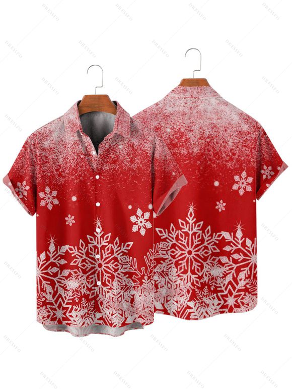 Christmas Couple Outfit Snowflake Print Faux Fur Mini Dress and Shirt Set - Rouge S | US 4